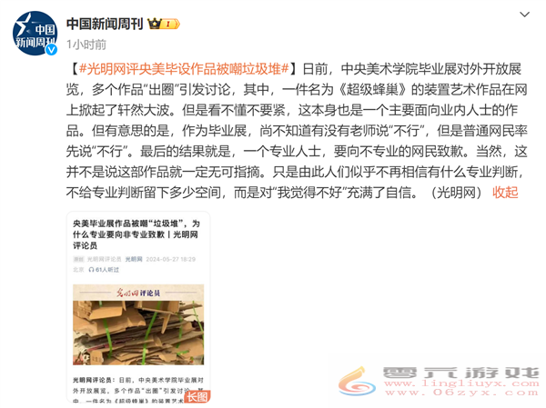 央美毕业展作品被吐槽废纸壳 专家：专业人士向外行网民致歉可笑